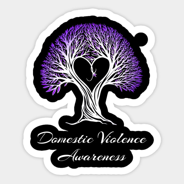 Domestic Violence Awareness Purple Ribbon Tree With Heart Sticker by MerchAndrey